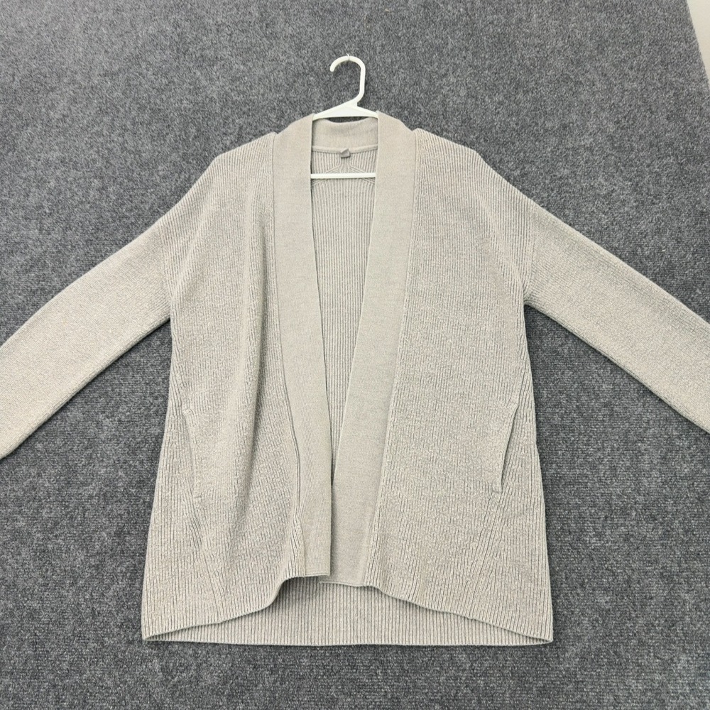 Lululemon Cardigan Womens 2 Grey Merino Wool Cotton Ribbed Open Front Athleisure